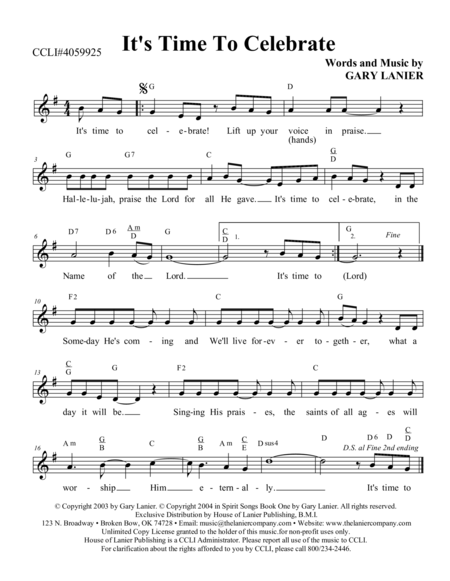 IT'S TIME TO CELEBRATE (Lead Sheet with mel, lyrics and chords) image number null
