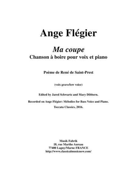 Ange Flégier: Ma coupe for bass voice and piano Bass Voice - Digital Sheet Music