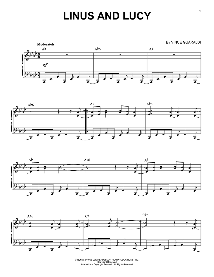 Linus And Lucy Piano Solo scores gallery preview page 1