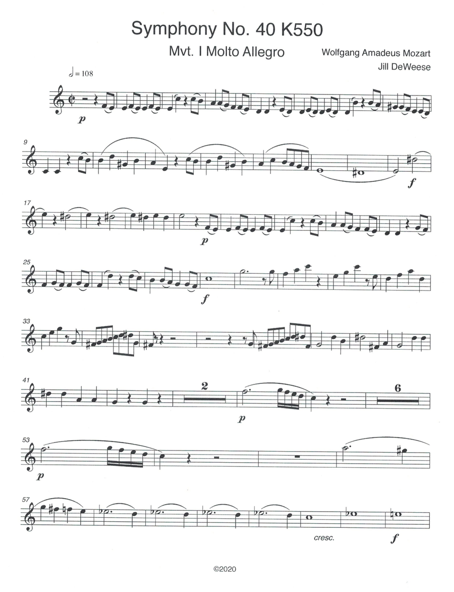 Mozart Symphony No. 40 in G minor, Movement 1 Trumpet 1 only Trumpet Solo scores gallery preview page 1