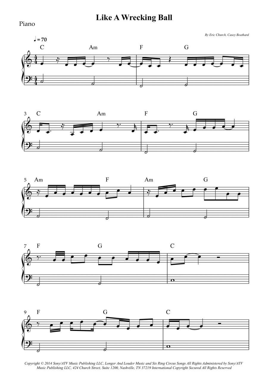 Like A Wrecking Ball Easy Piano scores gallery preview page 1