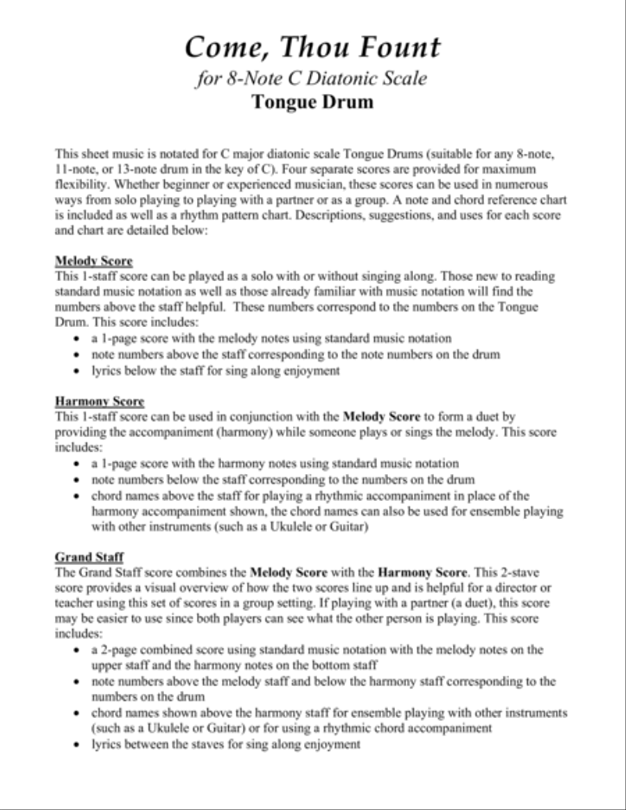 Come, Thou Fount of Every Blessing (for 8-note C major diatonic scale Tongue Drum) Percussion scores gallery preview page 2