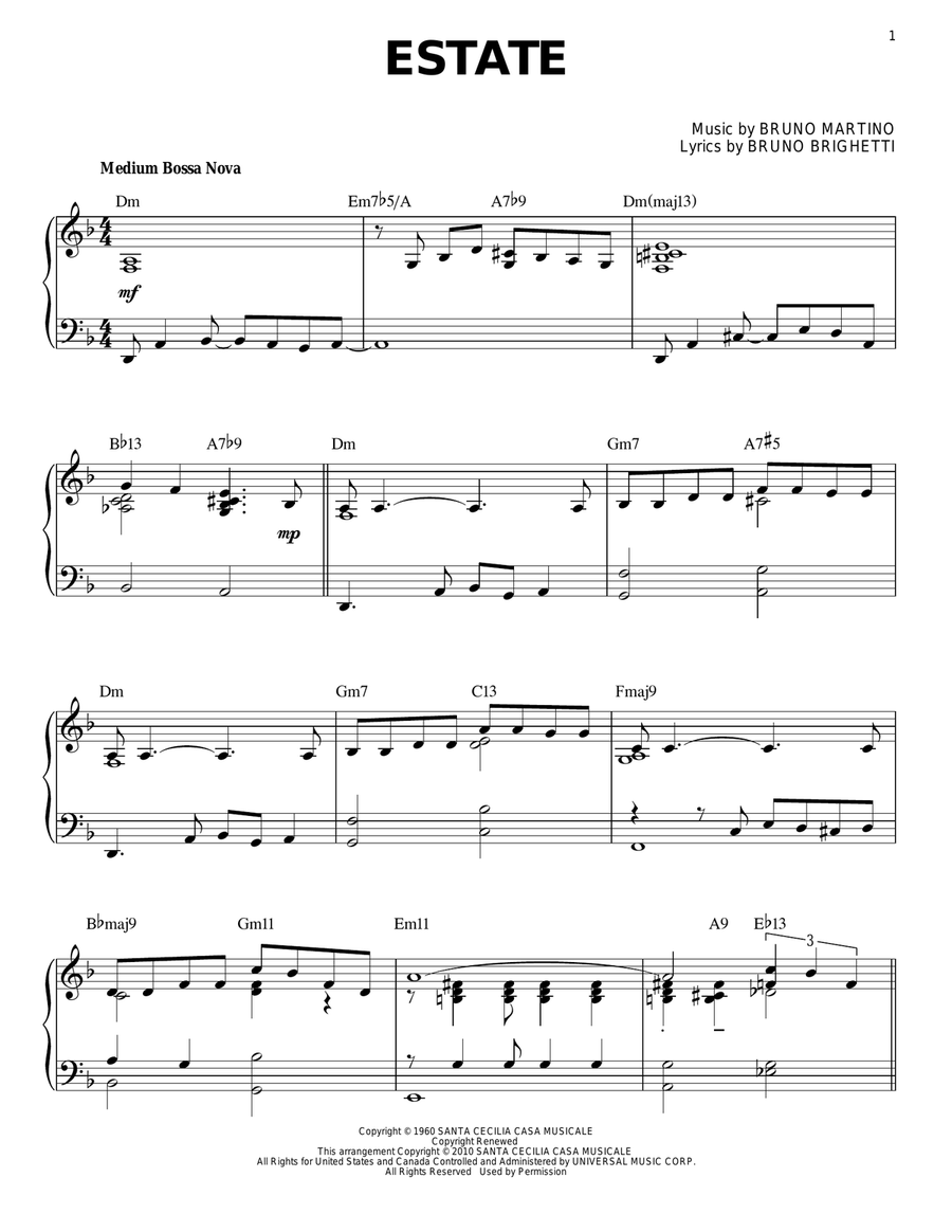 Estate [Jazz version] (arr. Brent Edstrom) Piano Solo scores gallery preview page 1