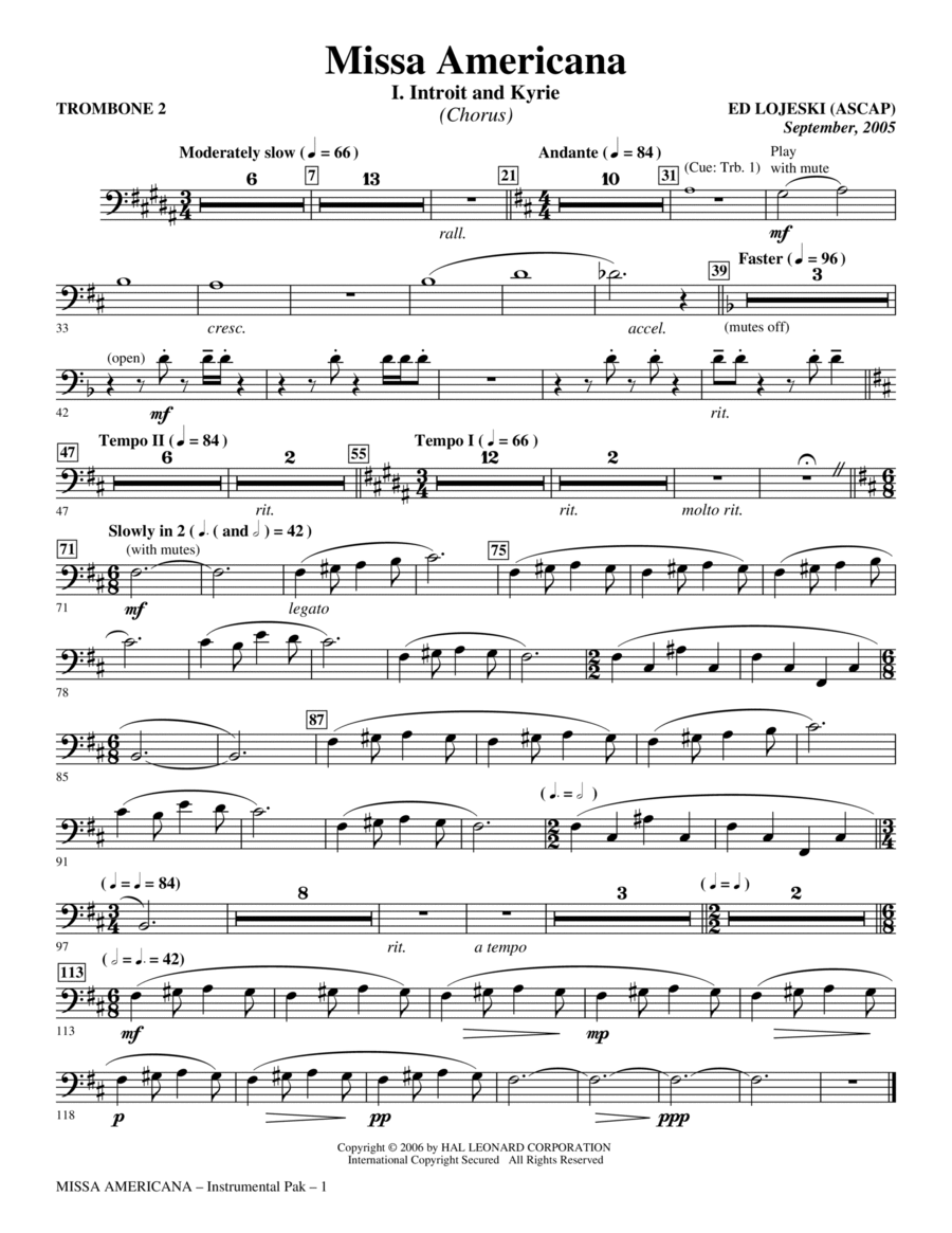 Missa Americana - Trombone 2 Choir scores gallery preview page 1