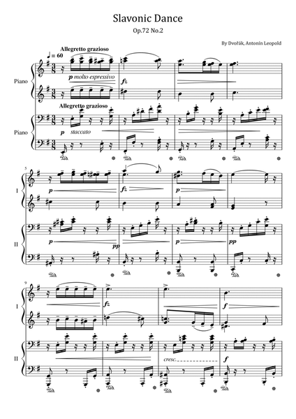 Slavonic Dance Op.72 No.2 - Antonín Leopold Dvorak - Piano Duet image number null