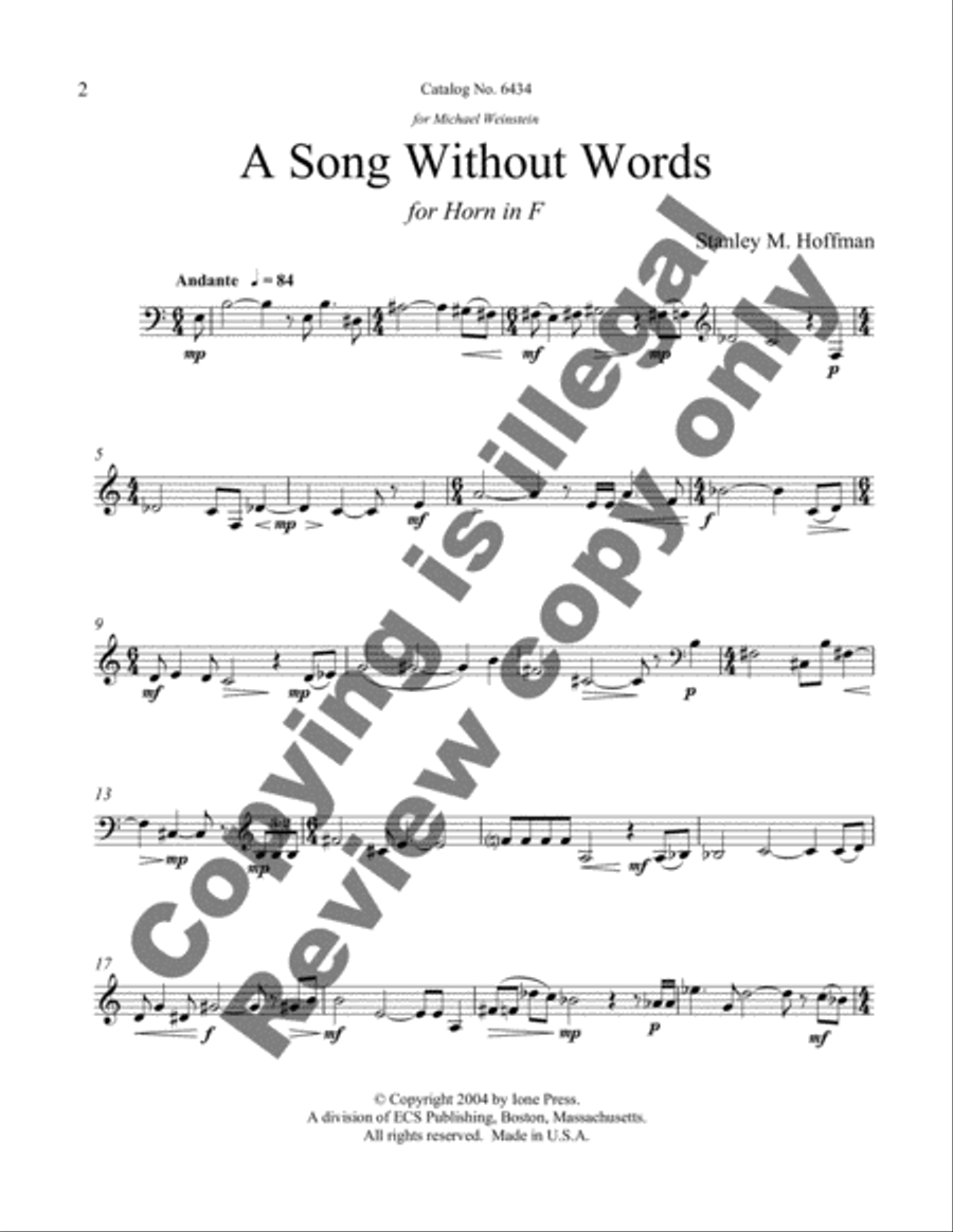 A Song Without Words Horn Solo scores gallery preview page 4