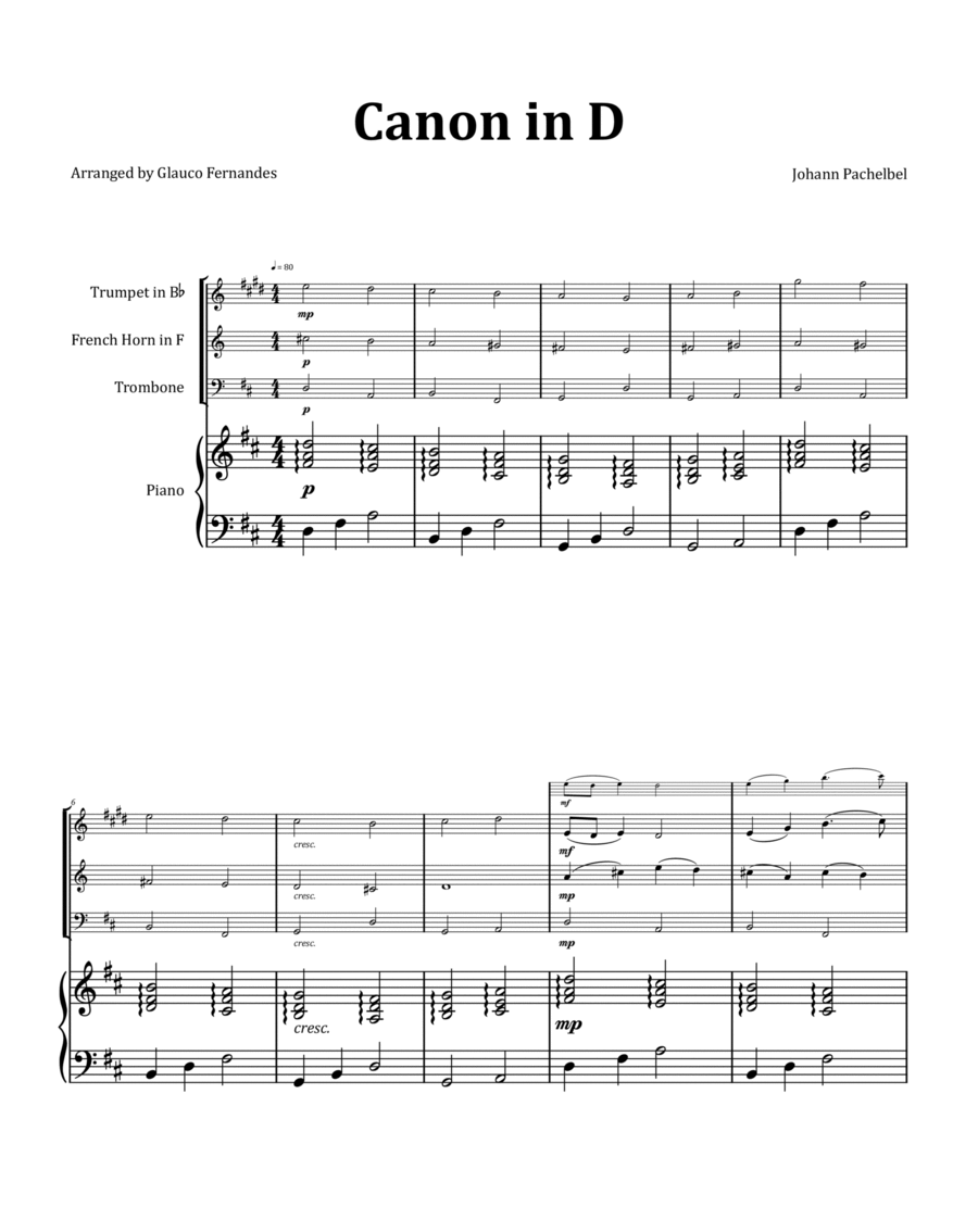 Canon by Pachelbel - Brass Trio with Piano image number null