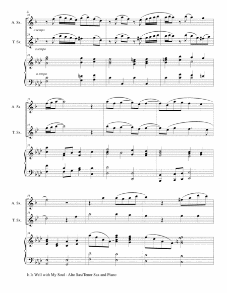 IT IS WELL WITH MY SOUL (Trio - Alto Sax/Tenor Sax and Piano with Score and Parts)