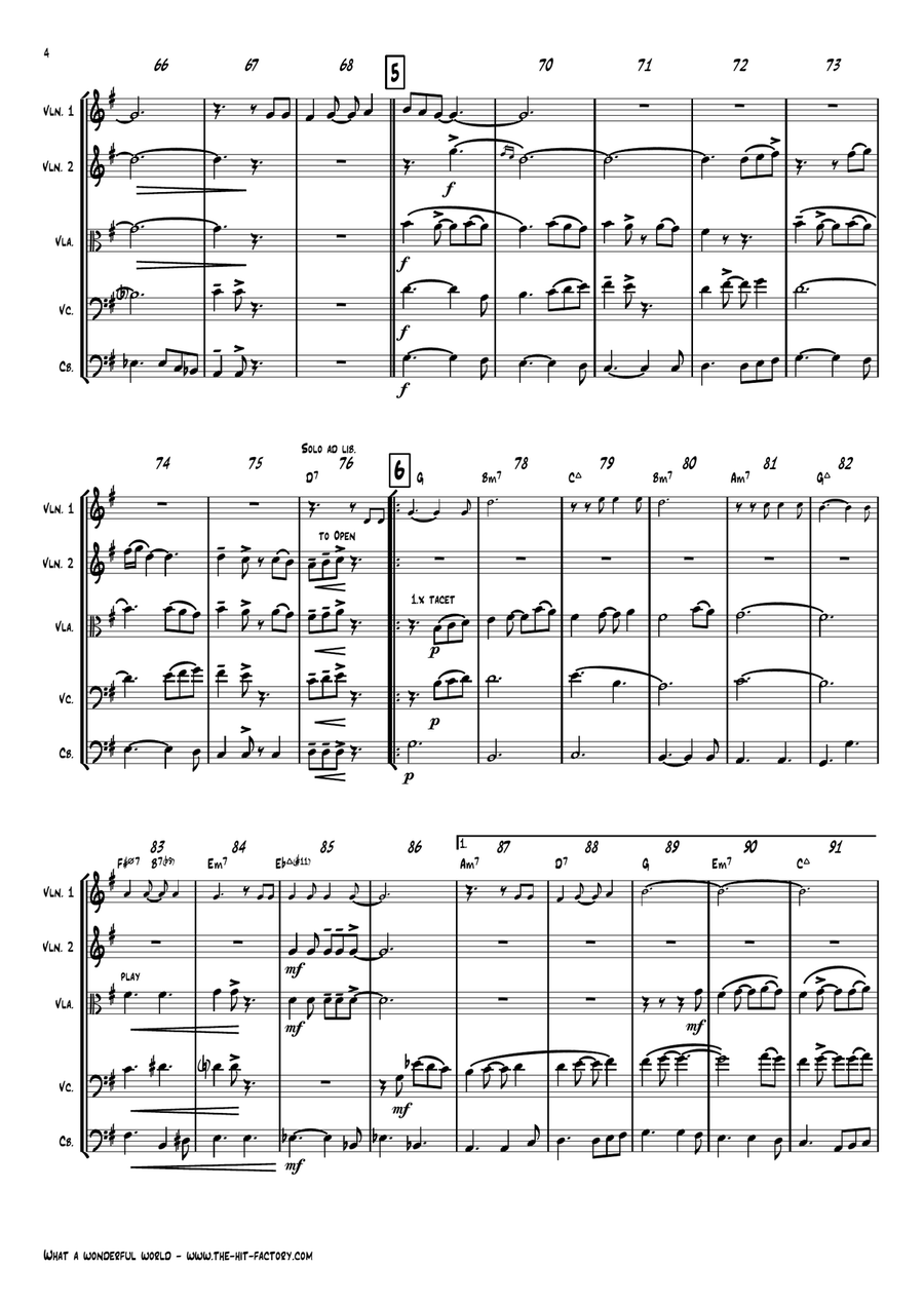 What A Wonderful World String Quartet scores gallery preview page 4