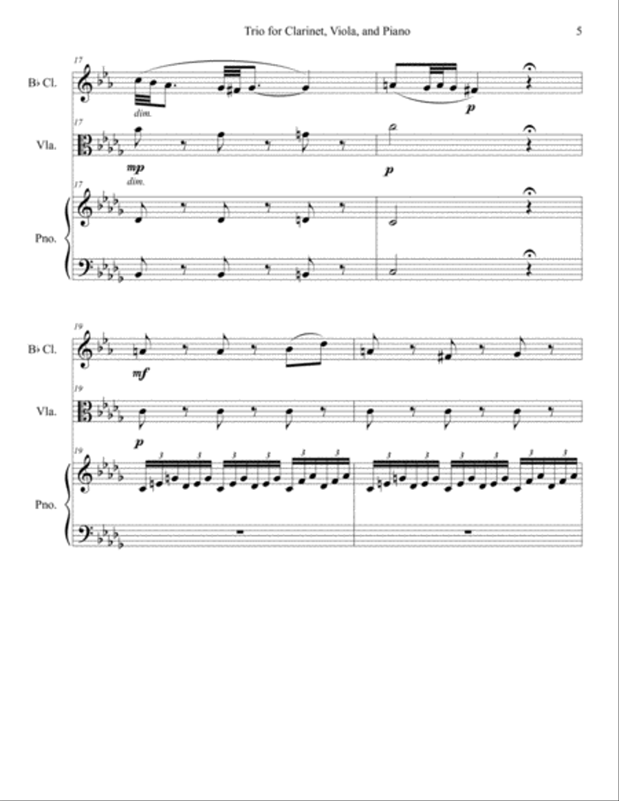 Second Trio for Clarinet, Viola, and Piano (2016) Clarinet scores gallery preview page 5