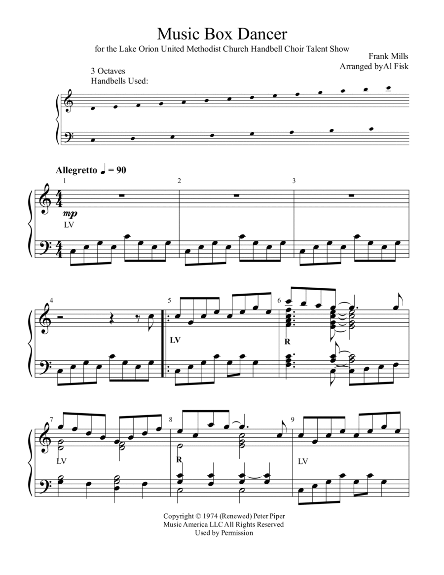 Music Box Dancer Handbell Choir scores gallery preview page 1
