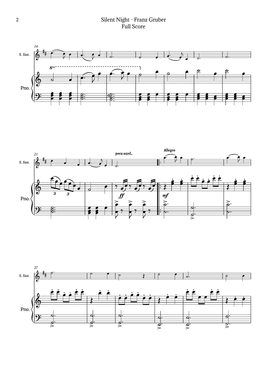 Silent Night for Soprano Sax and Piano Chamber Music scores gallery preview page 2