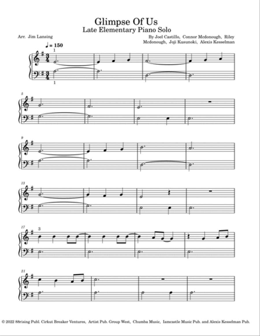 Glimpse Of Us Piano Method scores gallery preview page 2