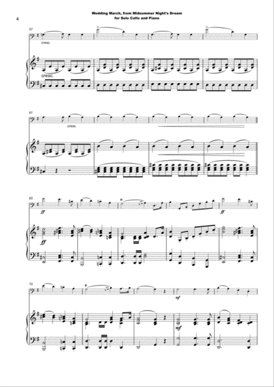 Wedding March by Mendelssohn, for Solo Cello and Piano Piano scores gallery preview page 5