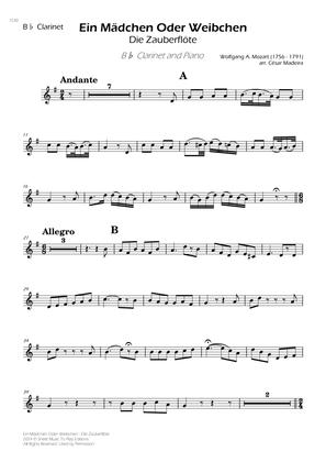 Ein Mädchen Oder Weibchen - Bb Clarinet and Piano (Individual Parts)
