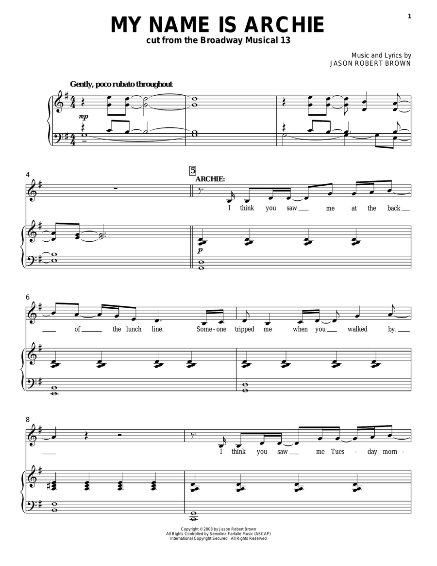 My Name Is Archie Piano, Vocal scores gallery preview page 1