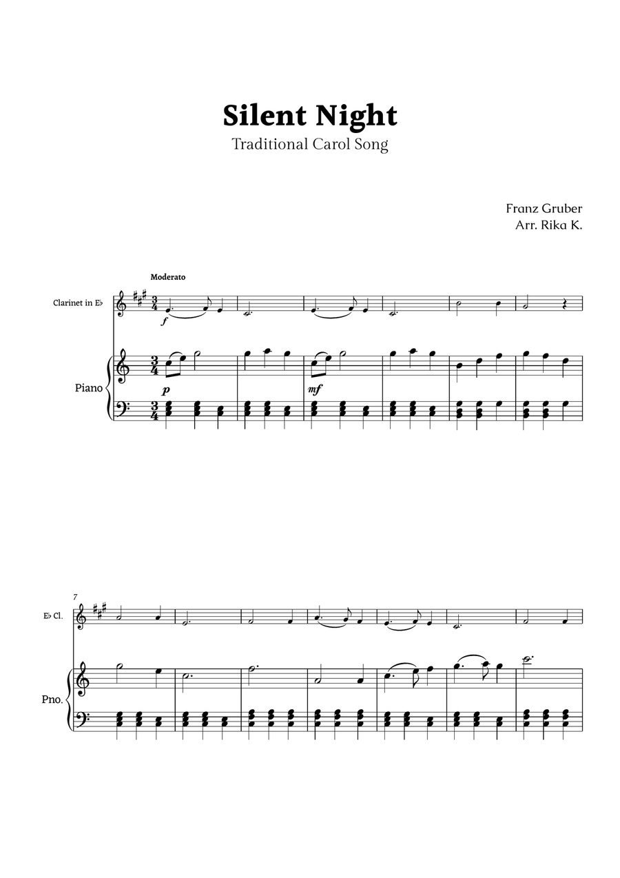 Silent Night for E♭ Clarinet and Piano Chamber Music scores gallery preview page 1