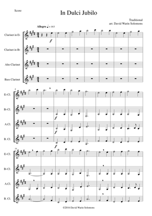 Book cover for In Dulci Jubilo for clarinet quartet (E flat, B flat, Alto, Bass)