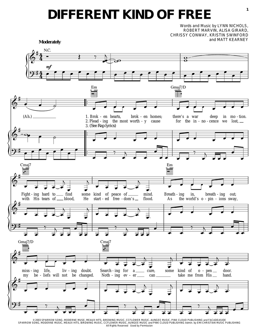 Different Kind Of Free Different Kind Of Free Piano, Vocal, Guitar scores gallery preview page 1