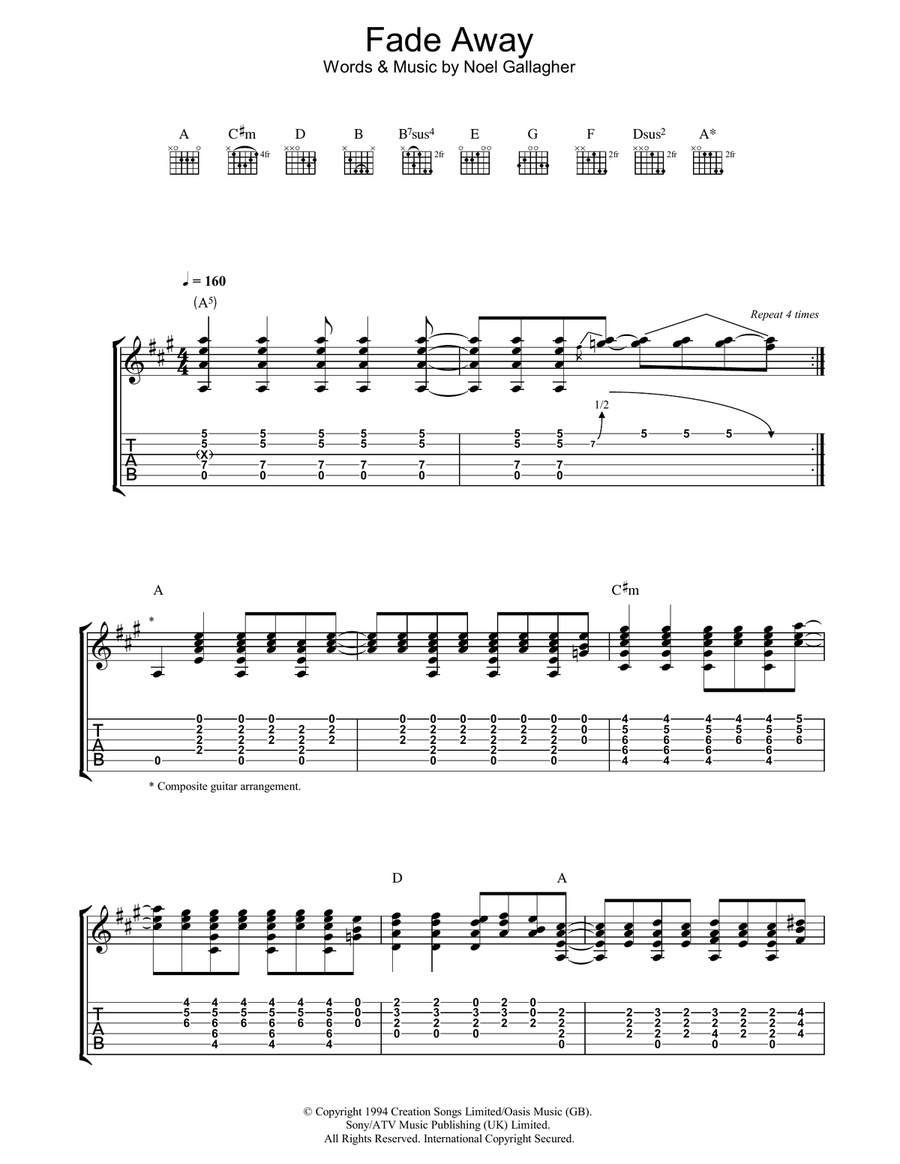 Fade Away Fade Away Guitar Tablature scores gallery preview page 1