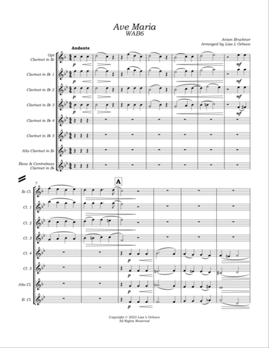 Ave Maria WAB6 for Clarinet Choir Clarinet Choir scores gallery preview page 5