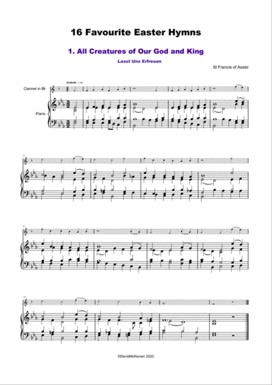 16 Favourite Easter Hymns for Solo Clarinet and Piano