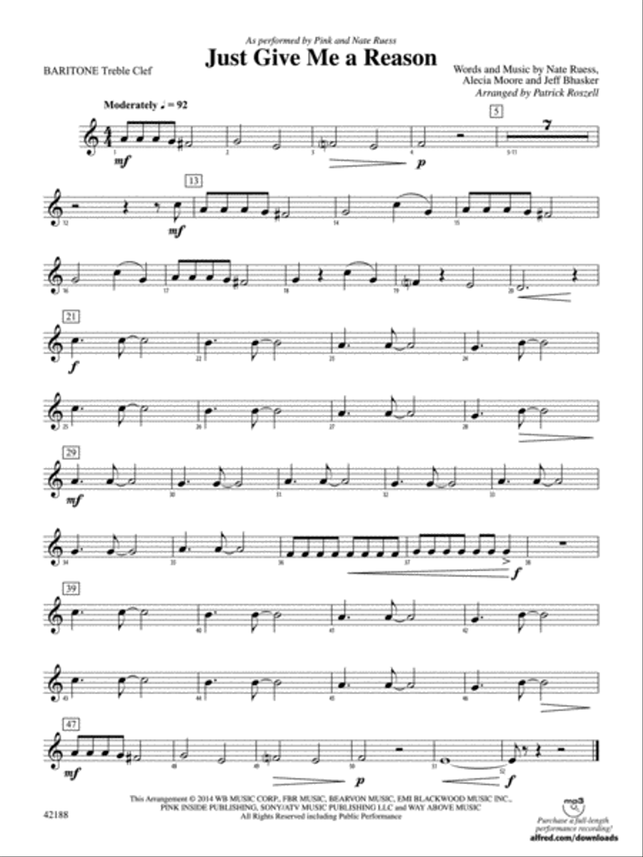 Just Give Me a Reason: Baritone T.C. Concert Band scores gallery preview page 1