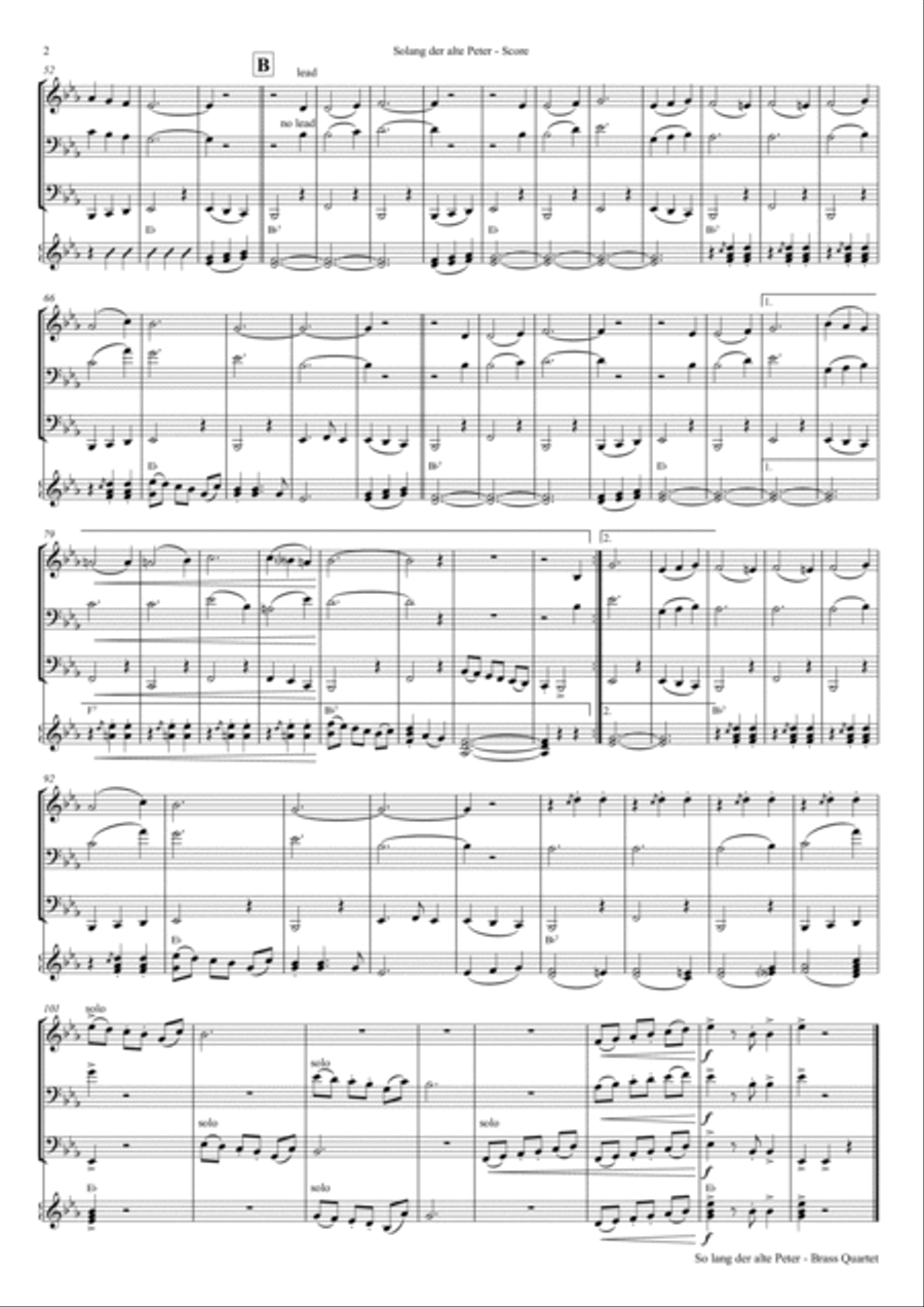 Solang der alte Peter – Oktoberfest – Munich City anthem - Folk Quartet, bavarian style Hymn Anthems scores gallery preview page 2