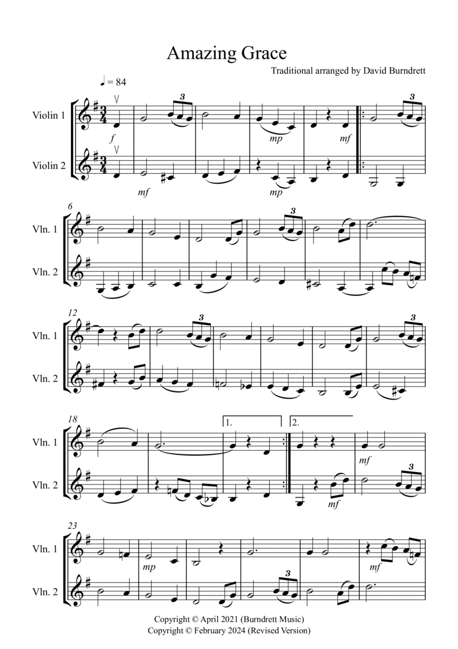 Amazing Grace for Violin Duet String Duet scores gallery preview page 1