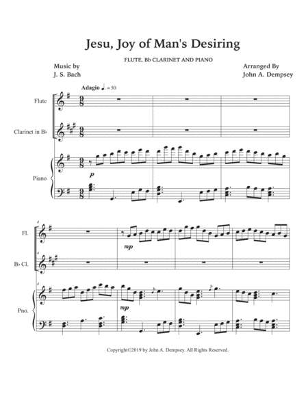 Jesu, Joy of Man's Desiring (Trio for Flute, Clarinet and Piano) image number null
