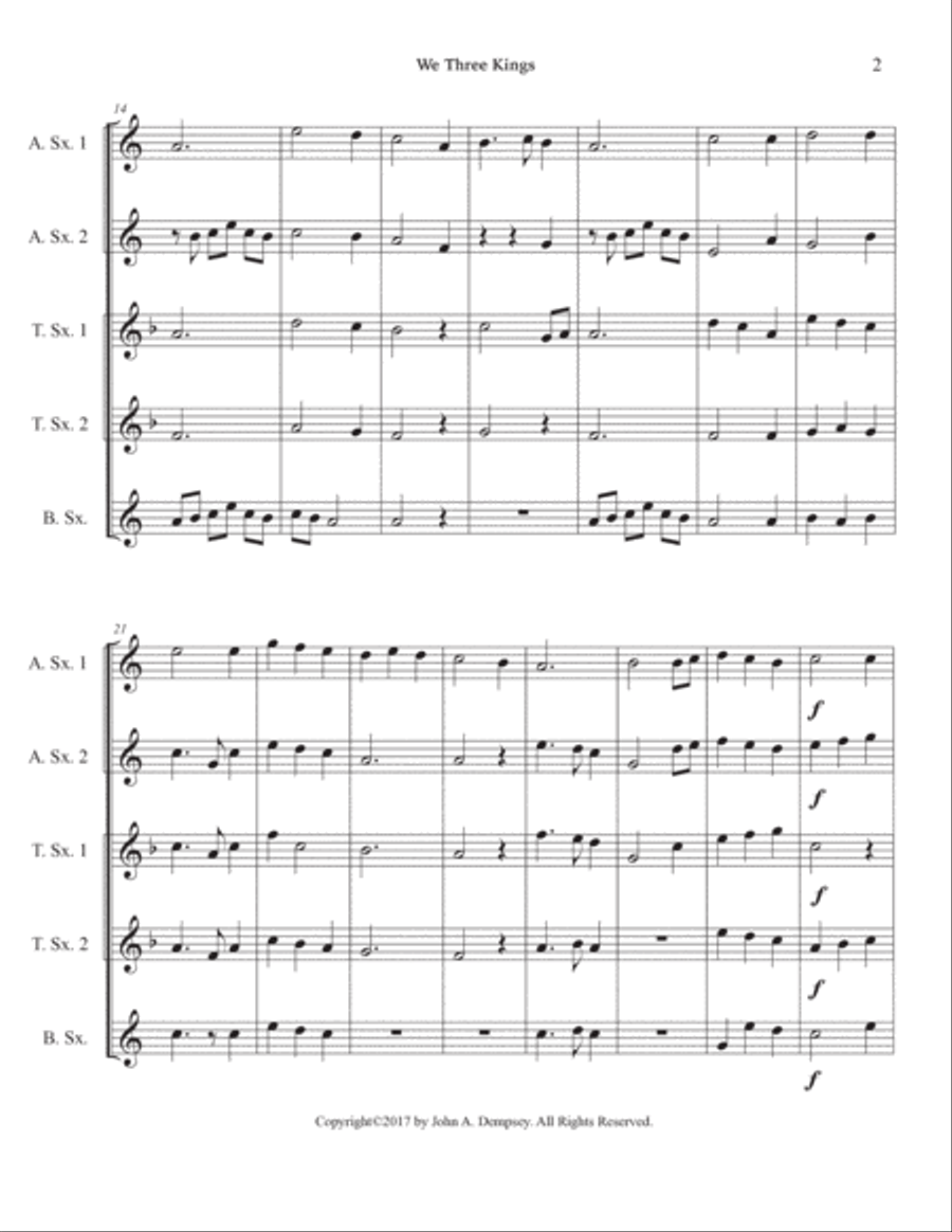 We Three Kings (Sax Quintet: AATTB) Saxophone Quintet scores gallery preview page 6