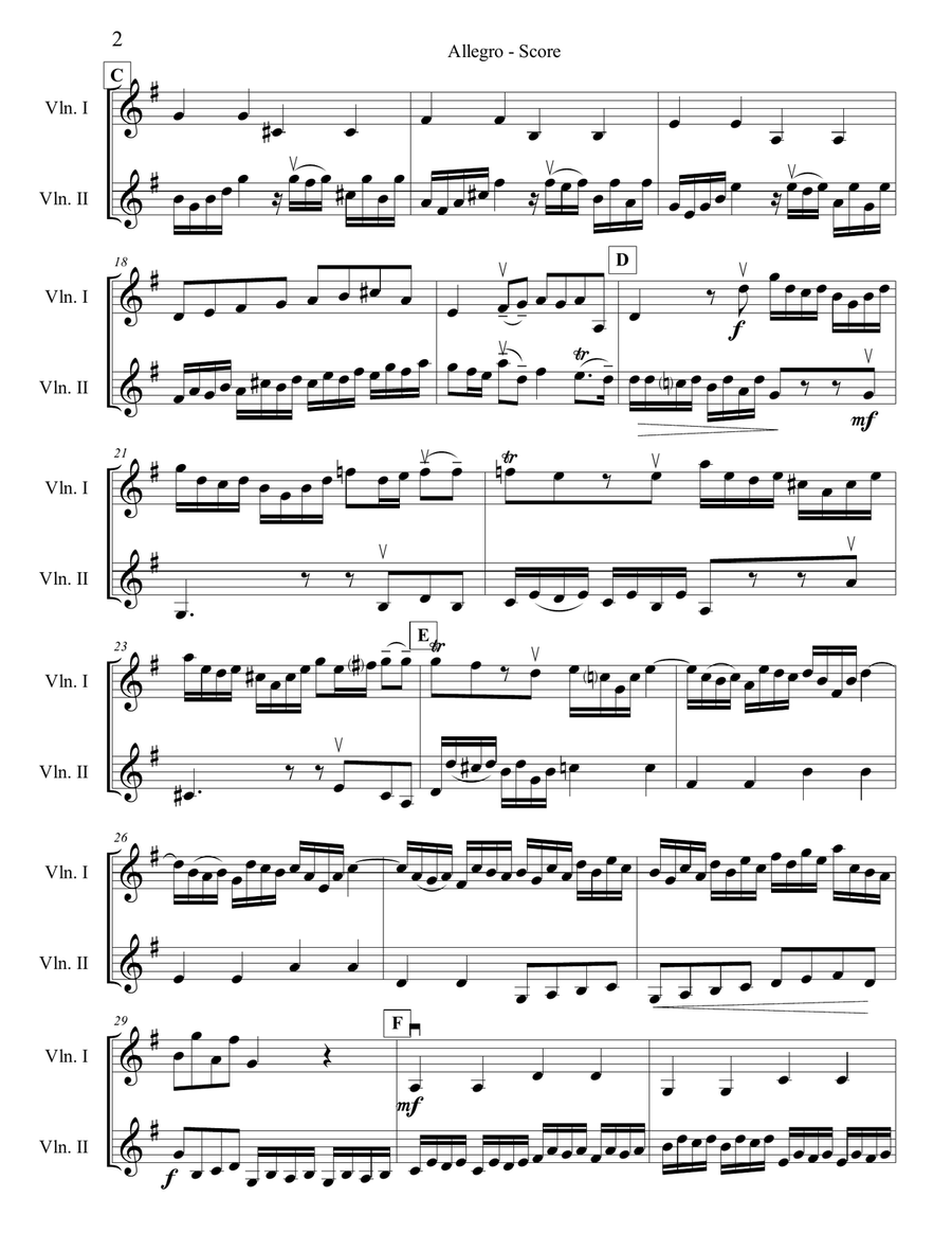 Fiocco Allegro for Two Violins String Duet scores gallery preview page 2