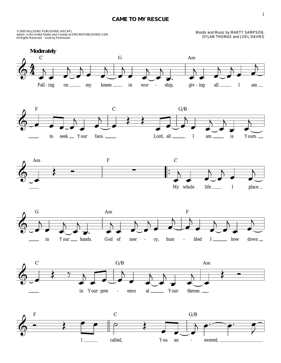 Came To My Rescue by Hillsong United Piano - Digital Sheet Music