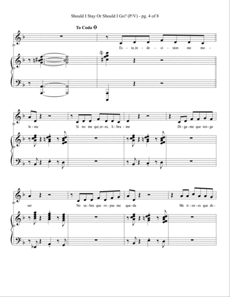 Should I Stay Or Should I Go Piano, Vocal, Guitar scores gallery preview page 5