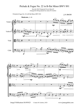 Book cover for BACH: Prelude & Fugue No. 22 in B-flat Minor, BWV 891 for String Quartet