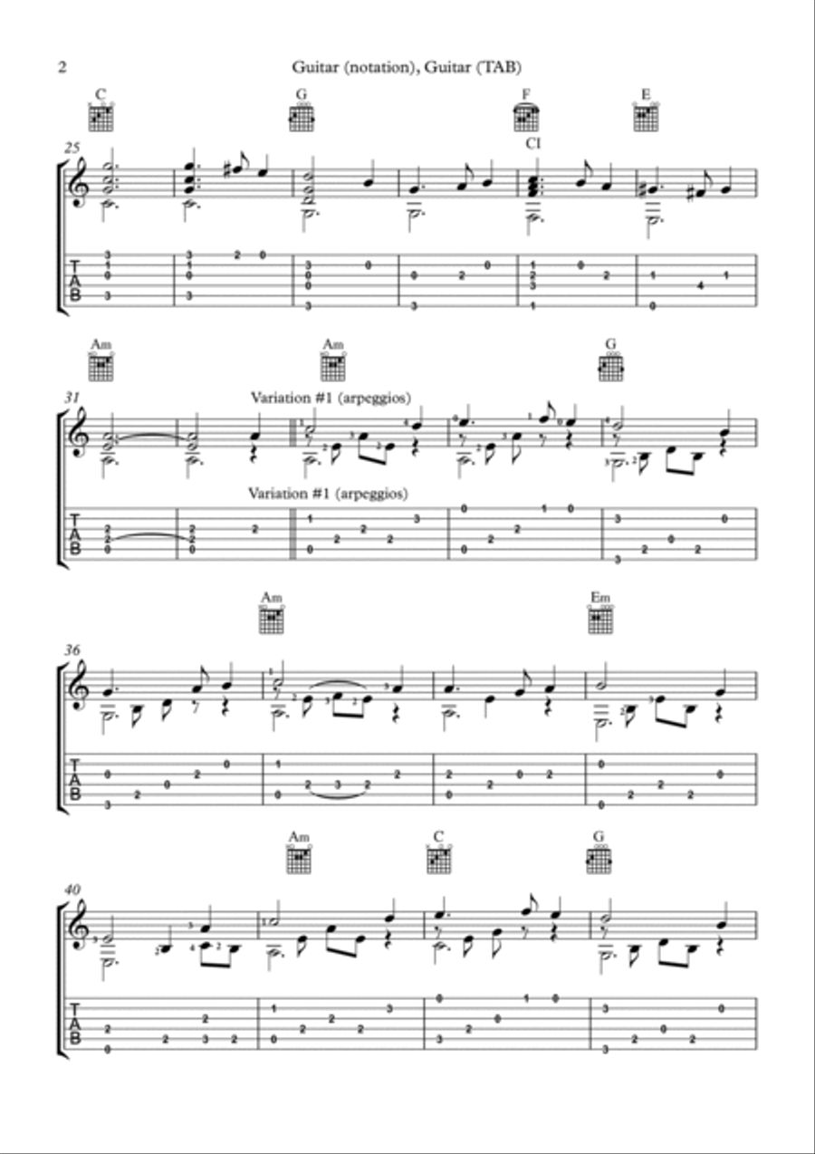 Greensleeves - Theme and Variations - Fingerstyle (Solo Guitar) Acoustic Guitar scores gallery preview page 3