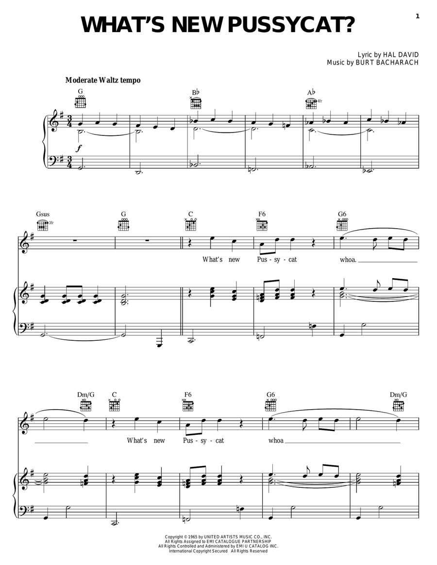 What's New Pussycat? Piano, Vocal, Guitar scores gallery preview page 1