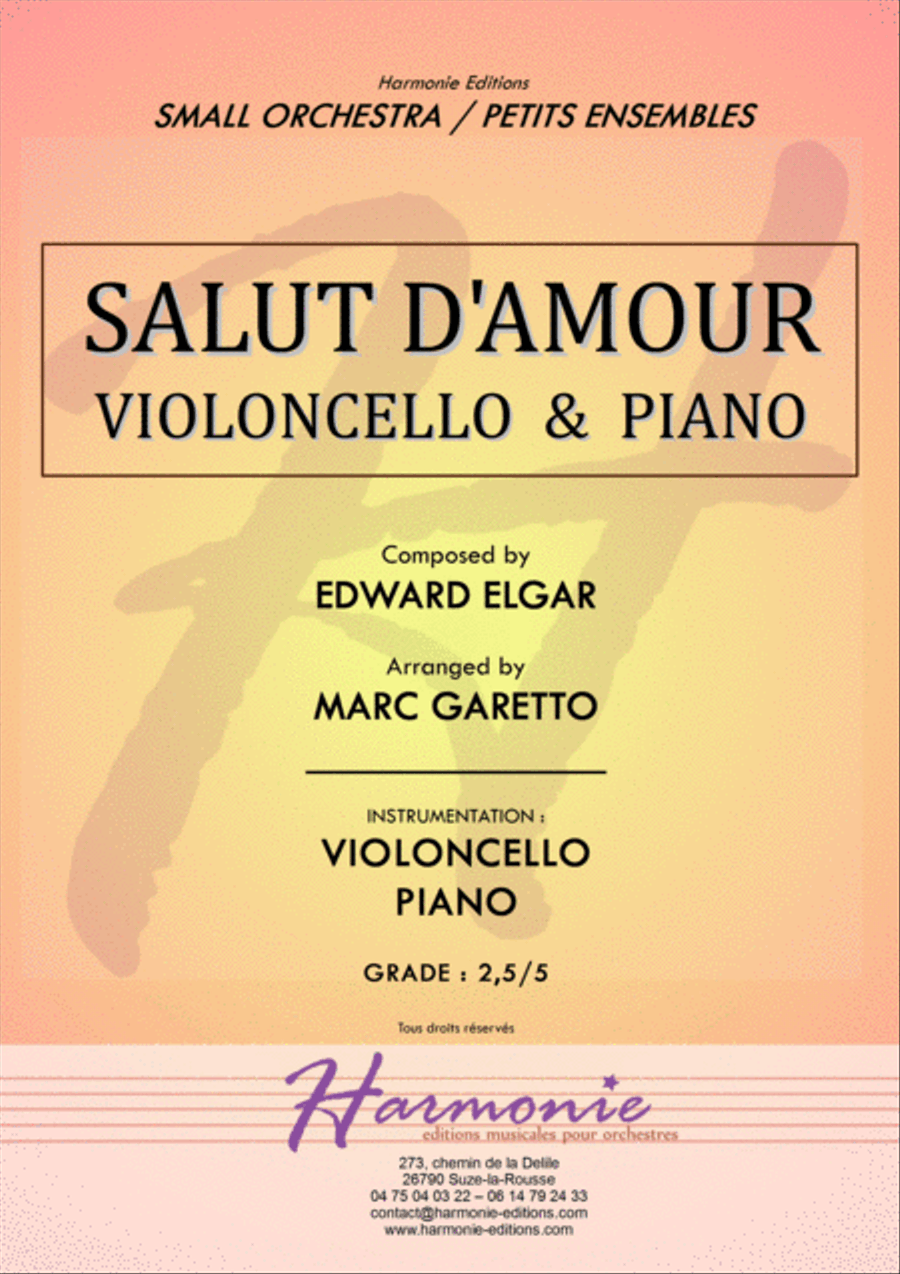 Salut d'Amour - LiebesGruss - EDWARD ELGAR - VIOLONCELLO and PIANO - Arrangement by Marc GARETTO Piano scores gallery preview page 1