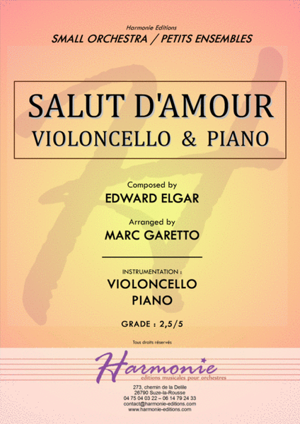 Salut d'Amour - LiebesGruss - EDWARD ELGAR - VIOLONCELLO and PIANO - Arrangement by Marc GARETTO image number null