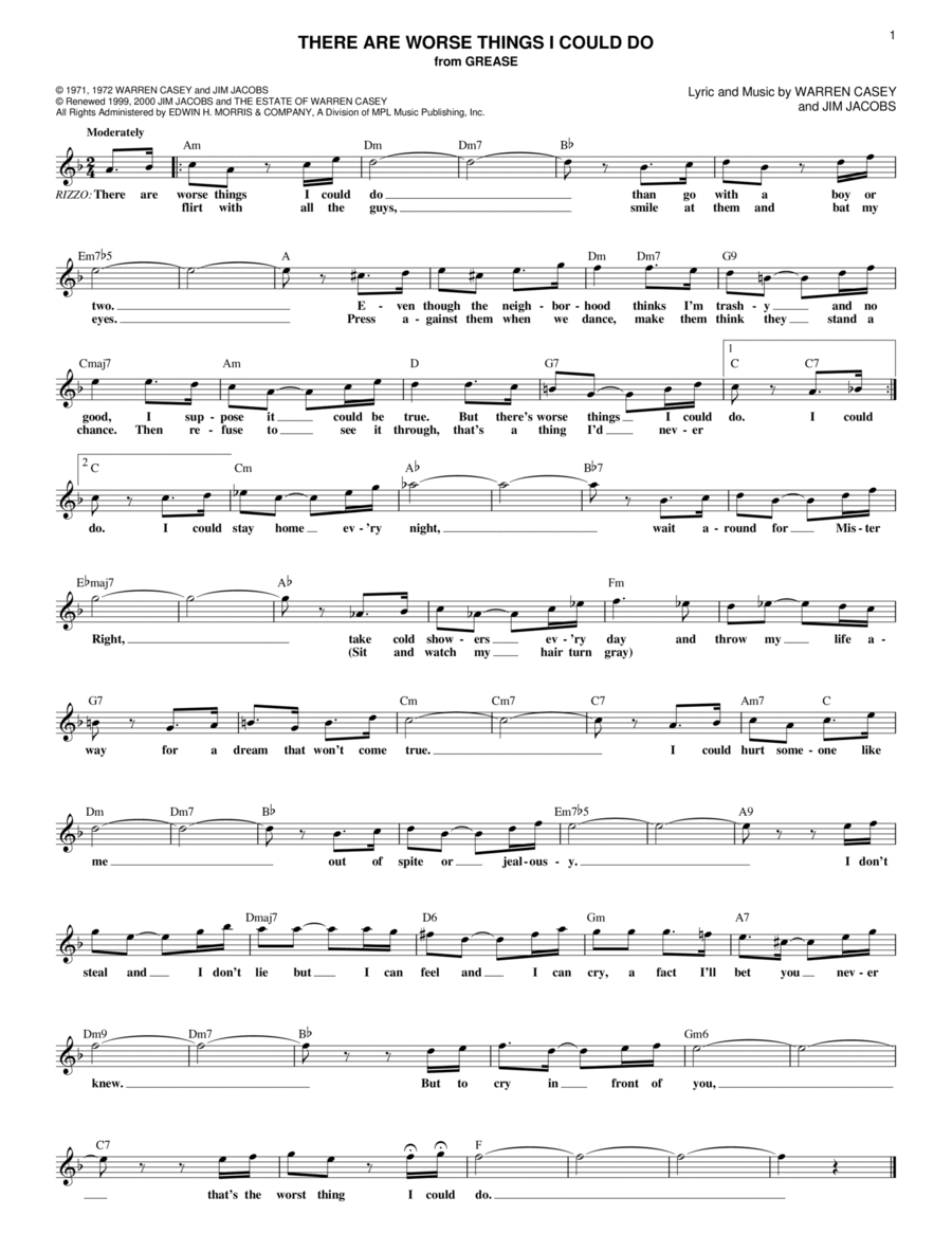 There Are Worse Things I Could Do (from Grease) Voice scores gallery preview page 1