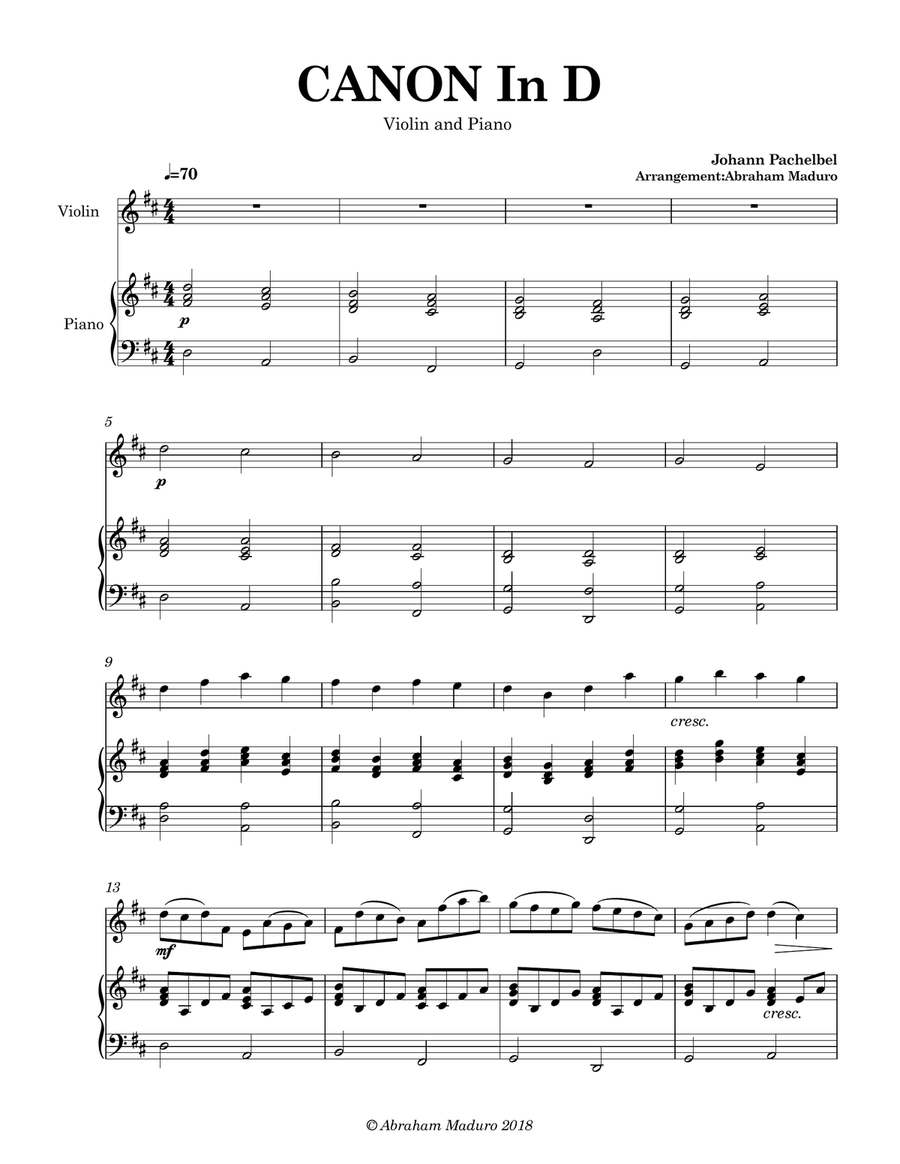 Pachelbel`s Canon In D Violin and Piano Violin Solo scores gallery preview page 2