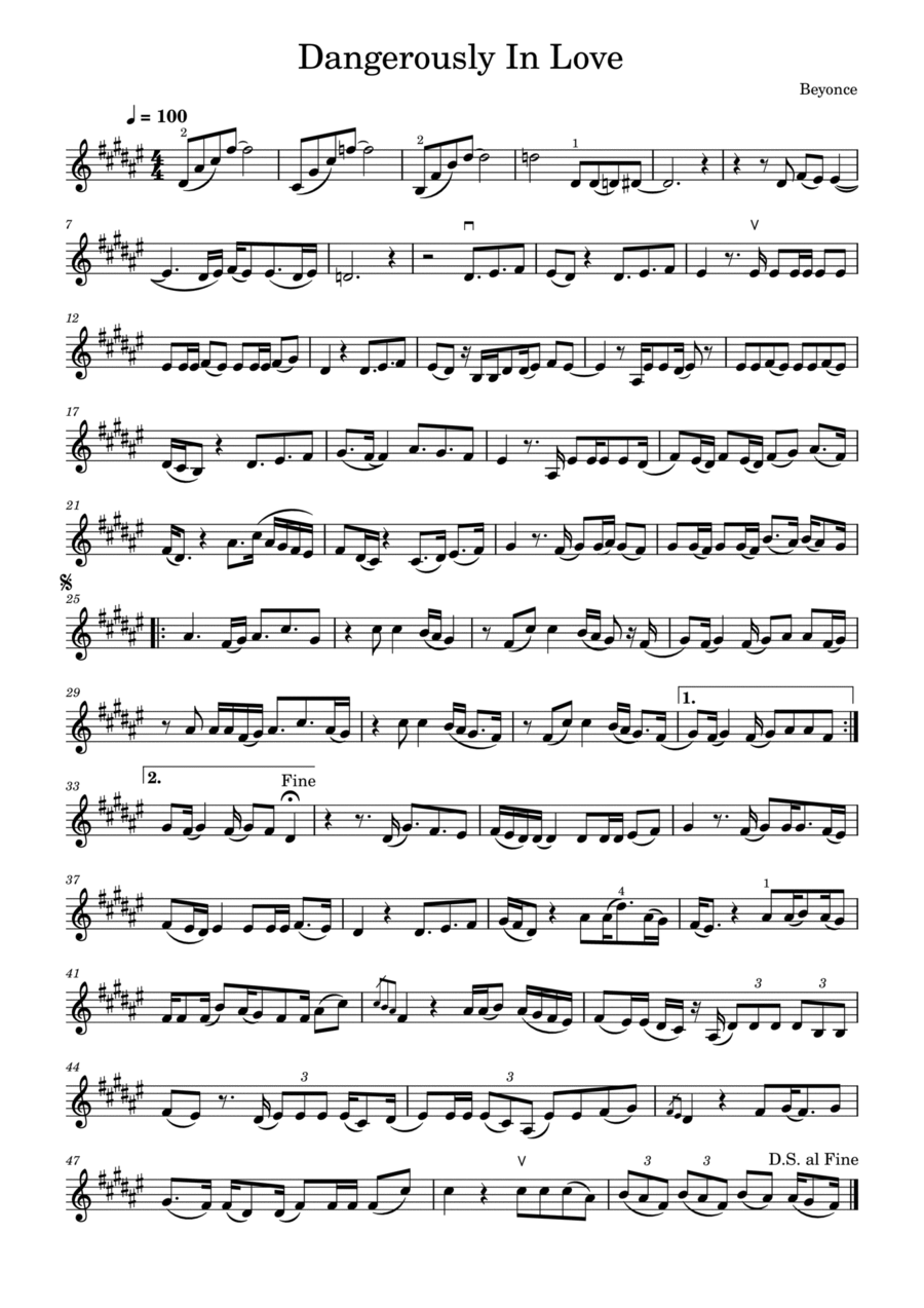 Dangerously In Love Dangerously In Love Violin Solo scores gallery preview page 1