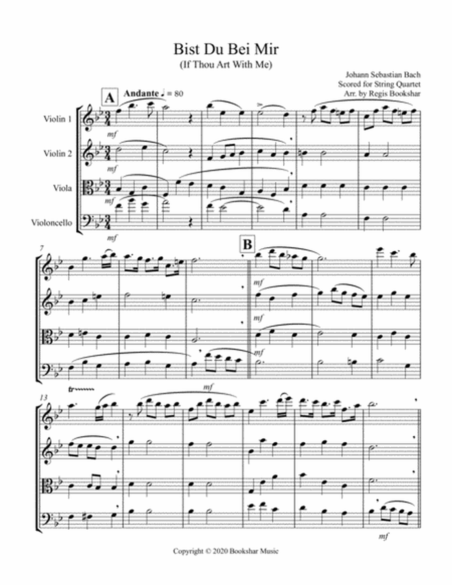Bist Du Bei Mir (String Quartet 2 Violins, 1 Viola, 1 Cello)