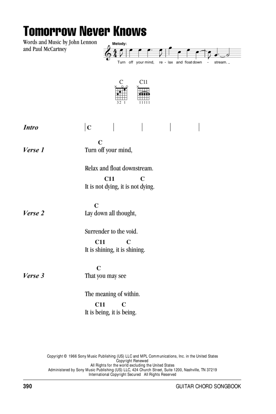 Tomorrow Never Knows Acoustic Guitar scores gallery preview page 1