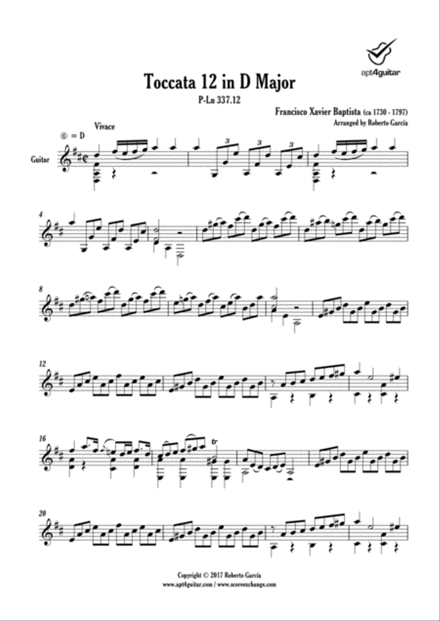 Toccata 12 in D Major Classical Guitar scores gallery preview page 2