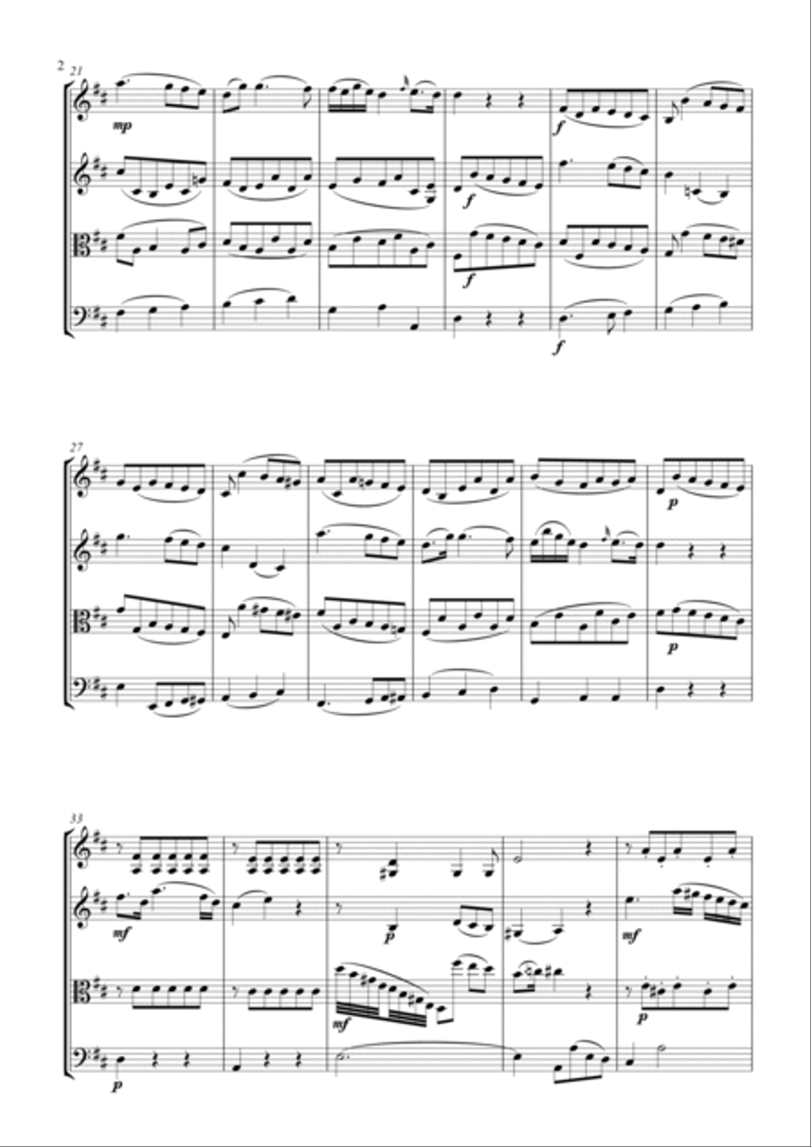 Adagio from Mozart's Clarinet Concerto for String Quartet String Quartet scores gallery preview page 2