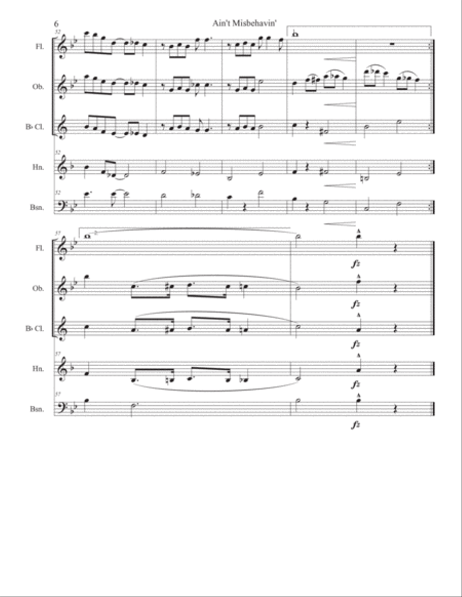 Ain't Misbehavin' Woodwind Quintet scores gallery preview page 6