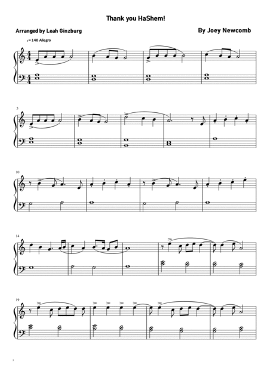 Thank you, Hashem! Easy Piano scores gallery preview page 2