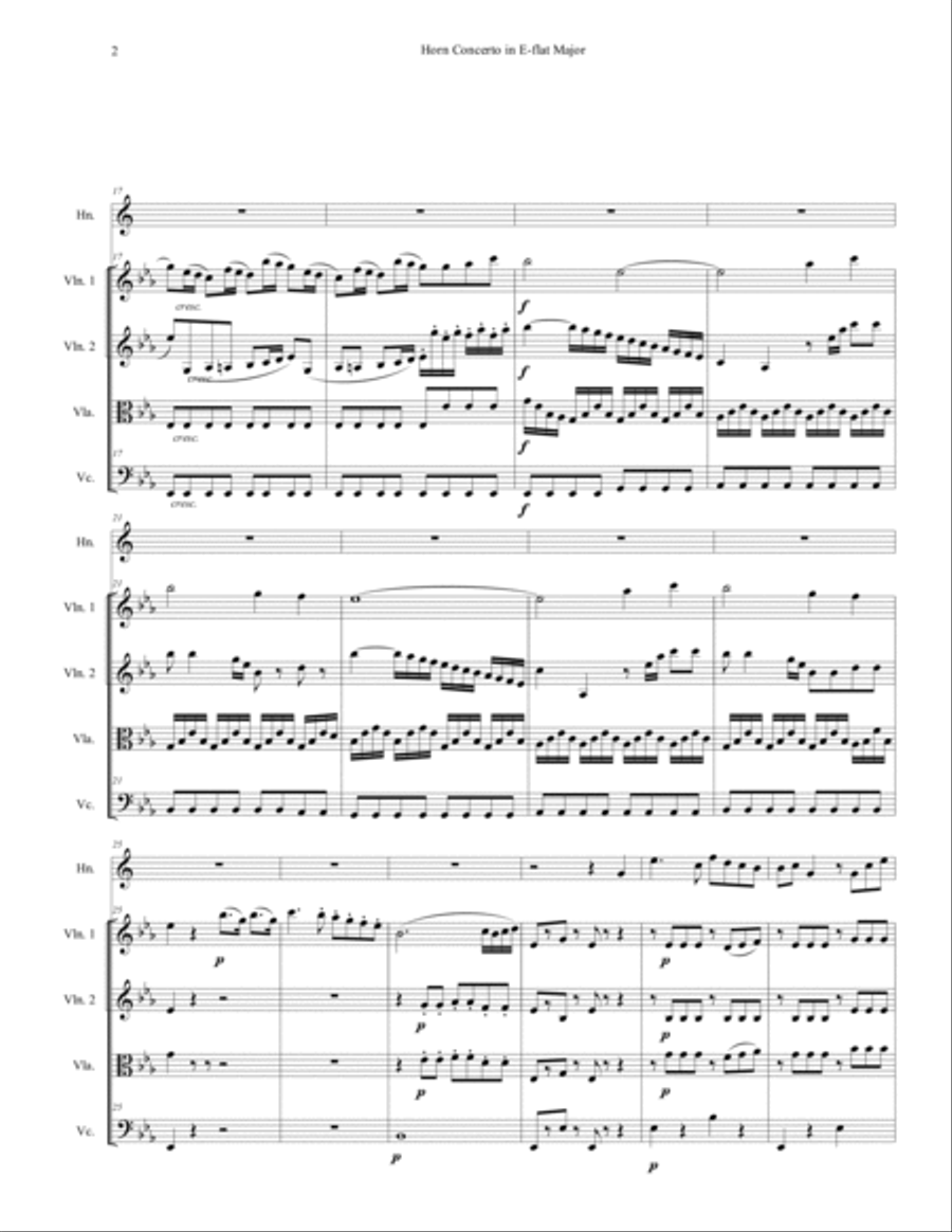 Mozart - Horn Concerto No. 3 Movement 1 - Horn & String Quartet String Quartet scores gallery preview page 3