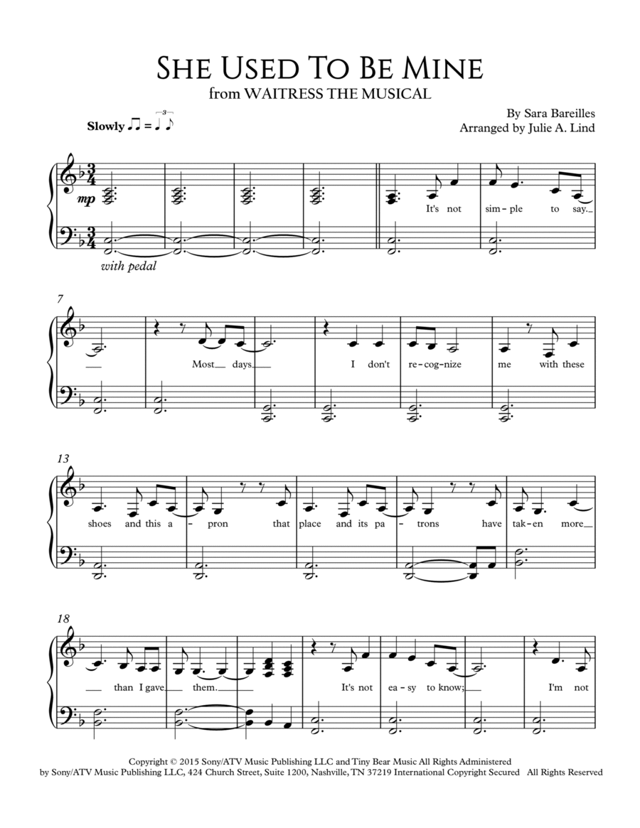 She Used To Be Mine Piano Solo scores gallery preview page 1